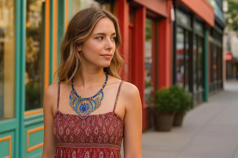 YAZILIND Ethnic Style Chunky Colorful Collar Festival Tribal Beaded Bib Choker Costume Necklace - Image 4